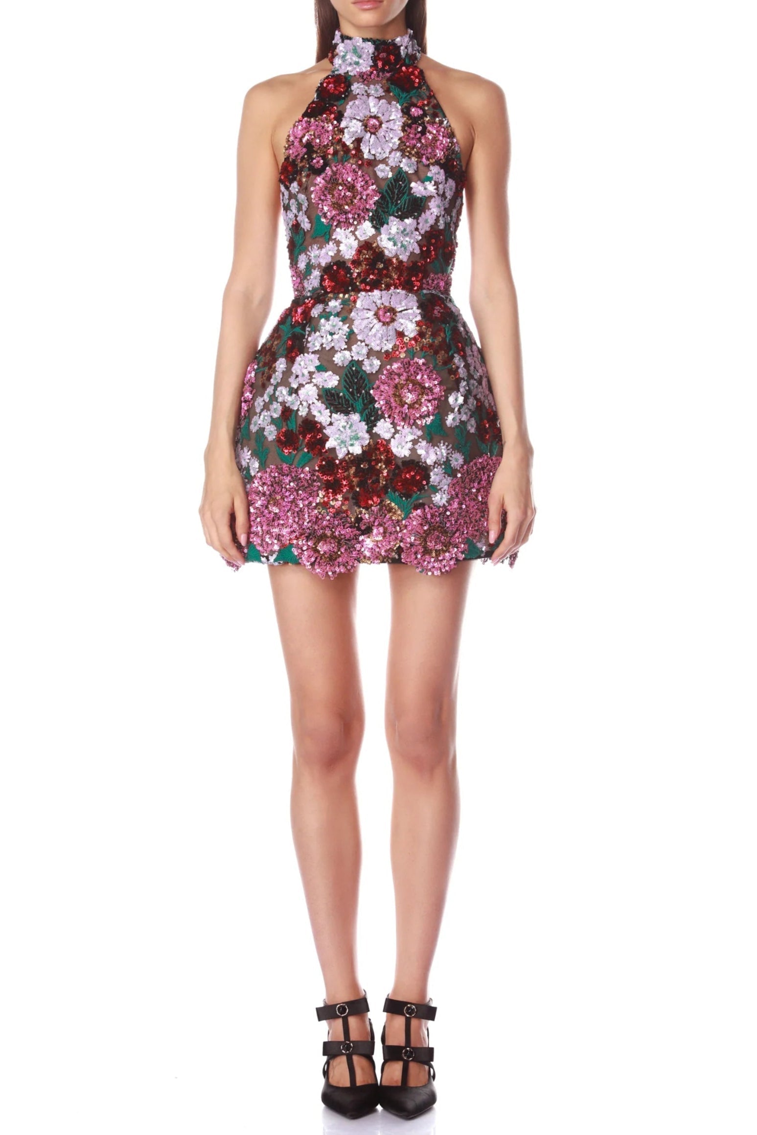 Open-Back Embroidered Mini Dress