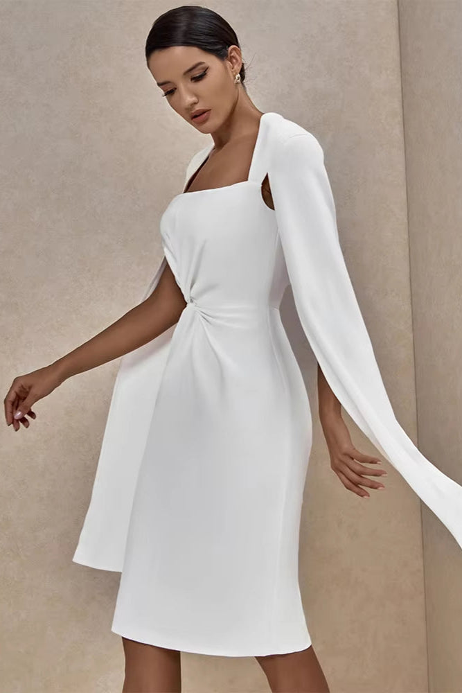 Crepe Twist Bodycon Midi Dress in White