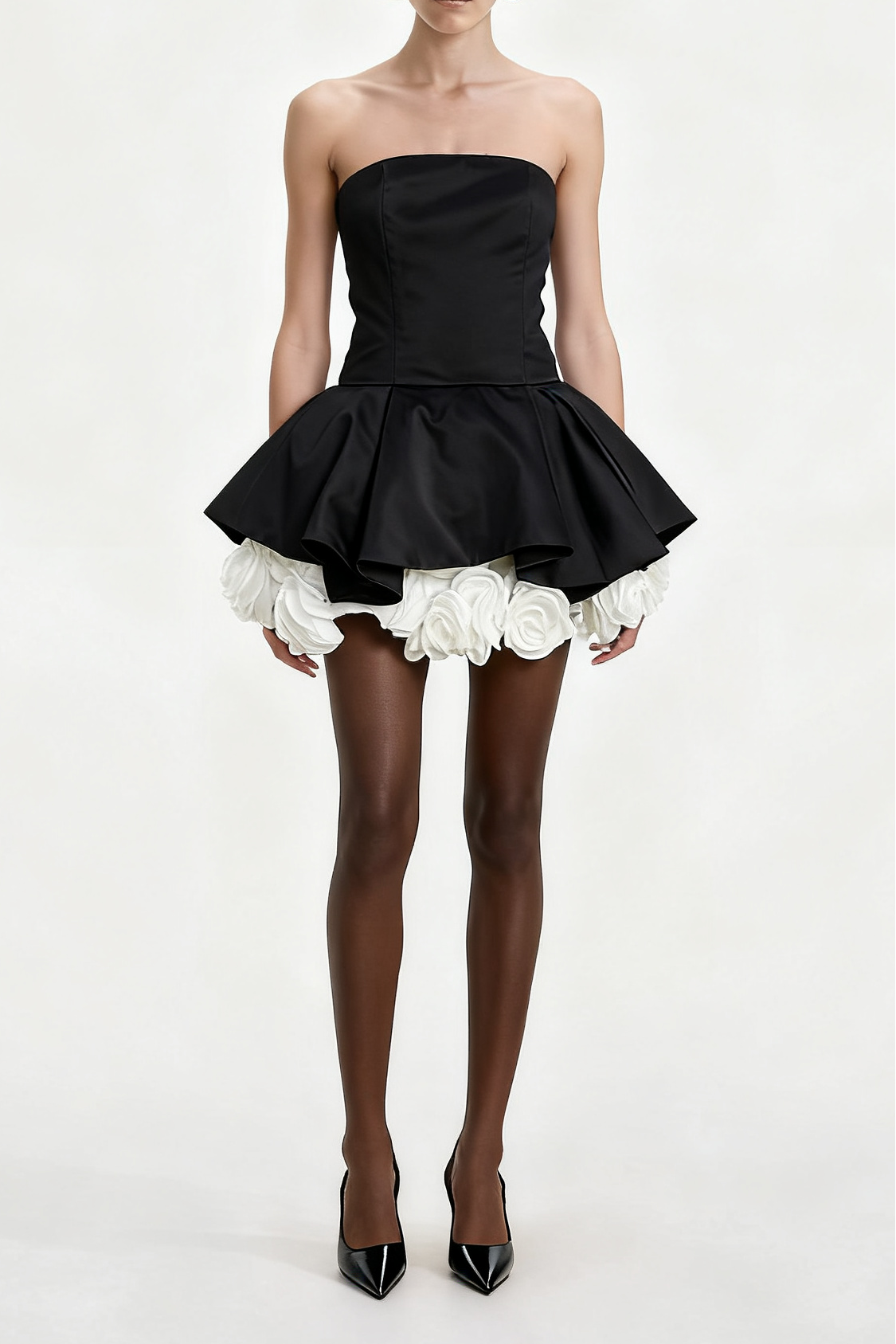 Black Petal-Layered Corset Mini Dress