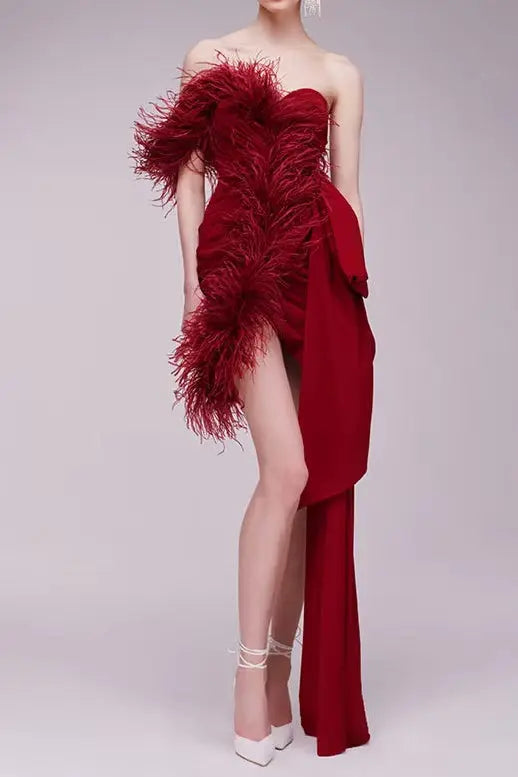 Feather Embellished Mini Dress