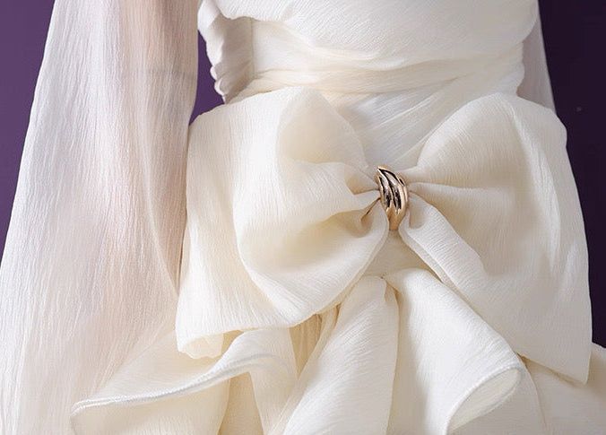 Ruffle Diagonal Long Sleeve Mini Dress