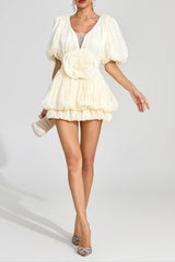 3D Flower Organza Mini Dress