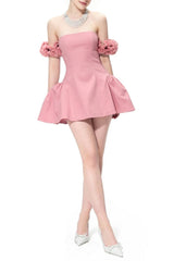 Flower Puffy Mini Dress in Pink