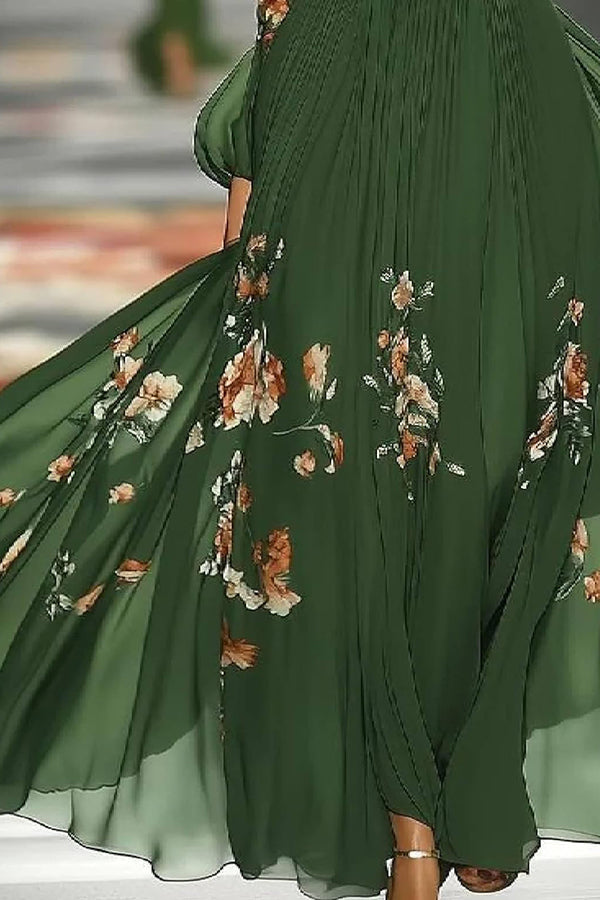 Floral Print Off-shoulder Fitted Waist Maxi Dress