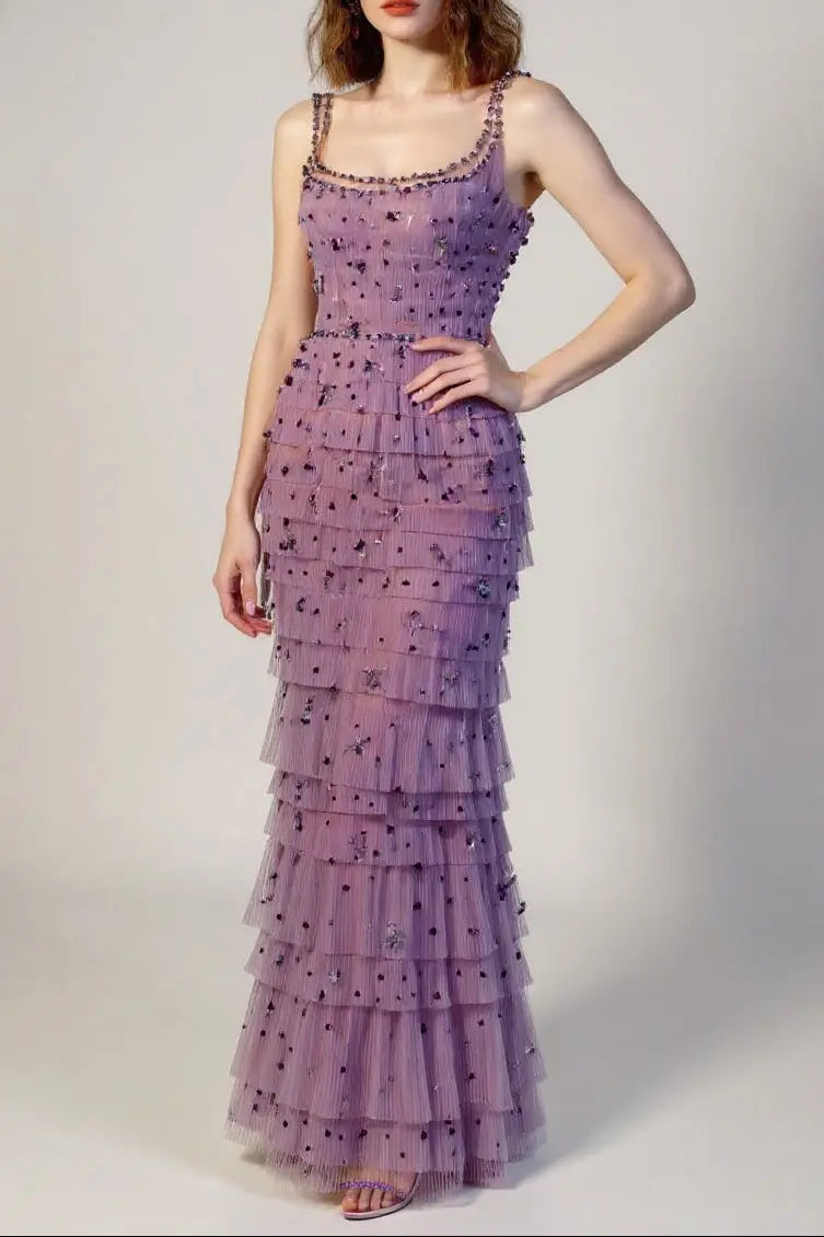 Purple Embellished Maxi Dress