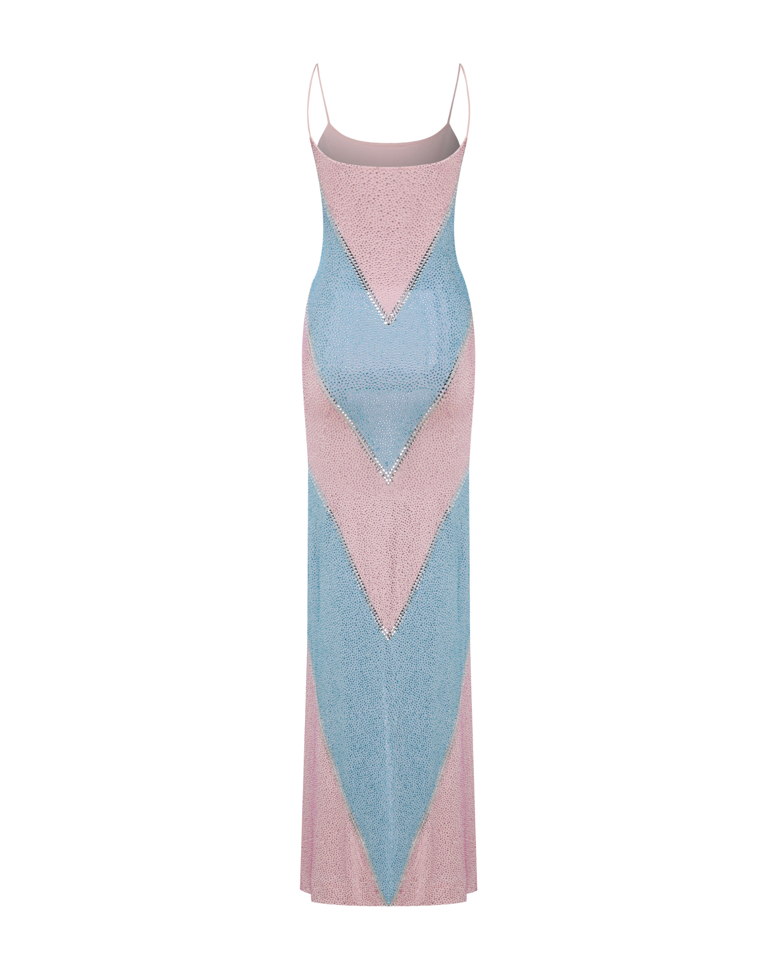 Fully Rhinestoned Bodycon Maxi Dress - Blue & Pink