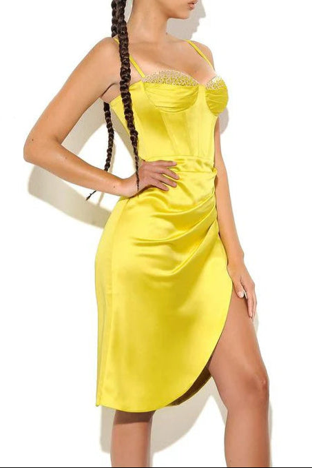Yellow Satin Mini Dress