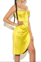 Yellow Satin Mini Dress