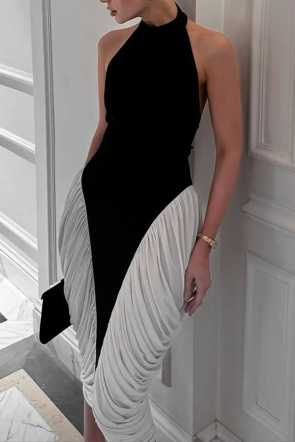Colorblock Patchwork Sleeveless Midi Dress