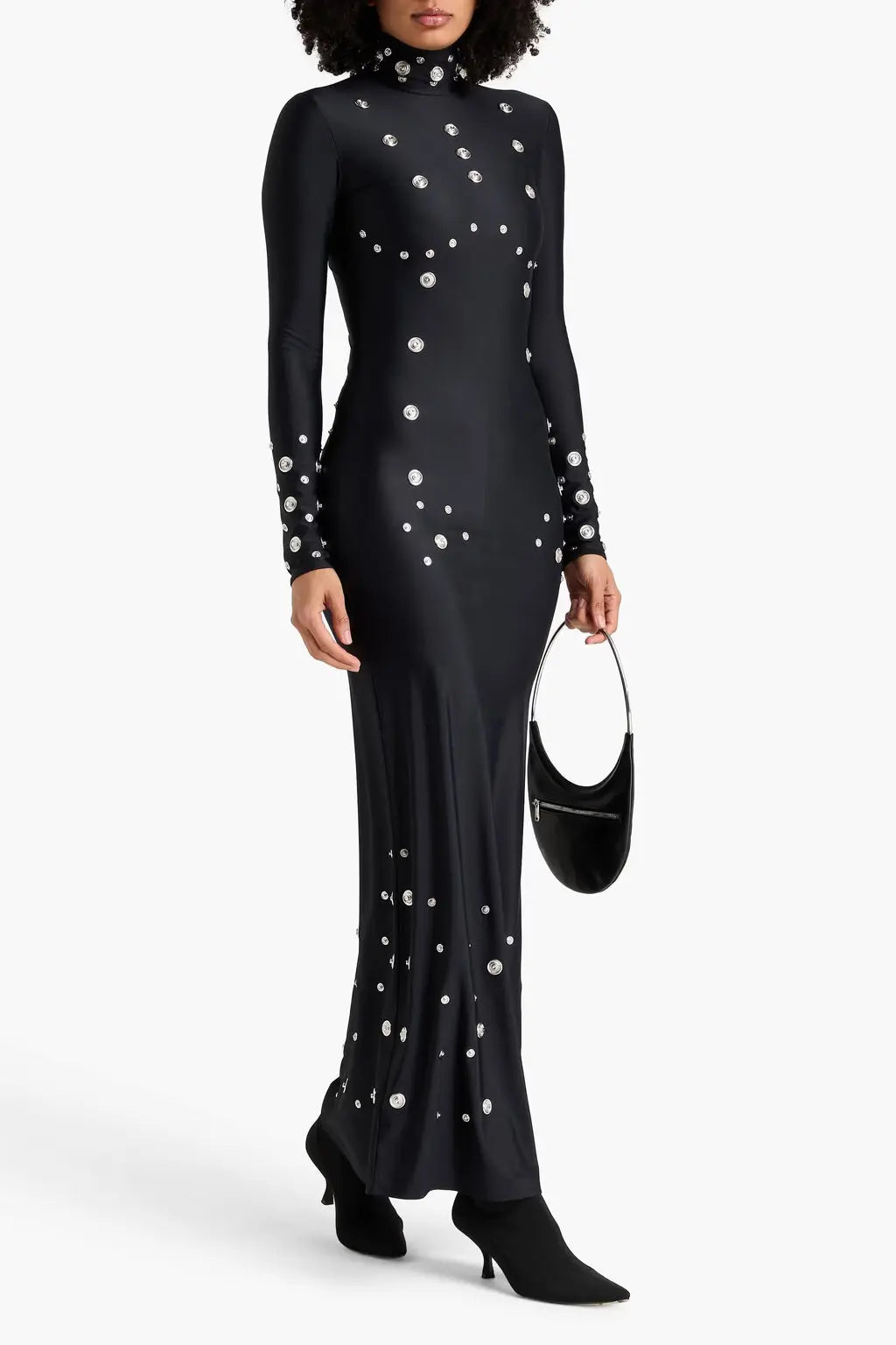 Embellished Stretch-Jersey Maxi Dress in Black