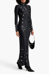 Embellished Stretch-Jersey Maxi Dress in Black