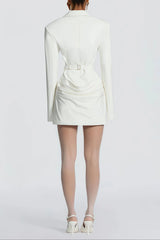 V-Neck Ruched Blazer Mini Dress in White