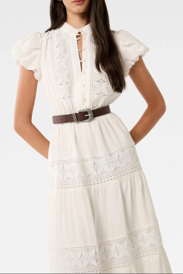 White Lace Trim Midi Dress