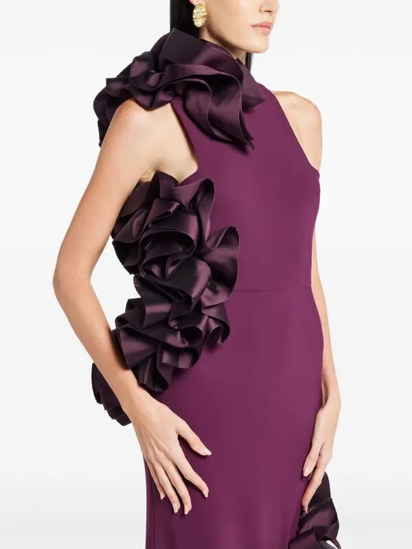 Ruffled-Bodycon Gown Claret
