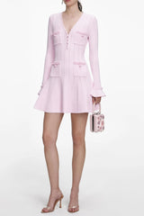 Pink Trim V-Neck Knit Mini Dress