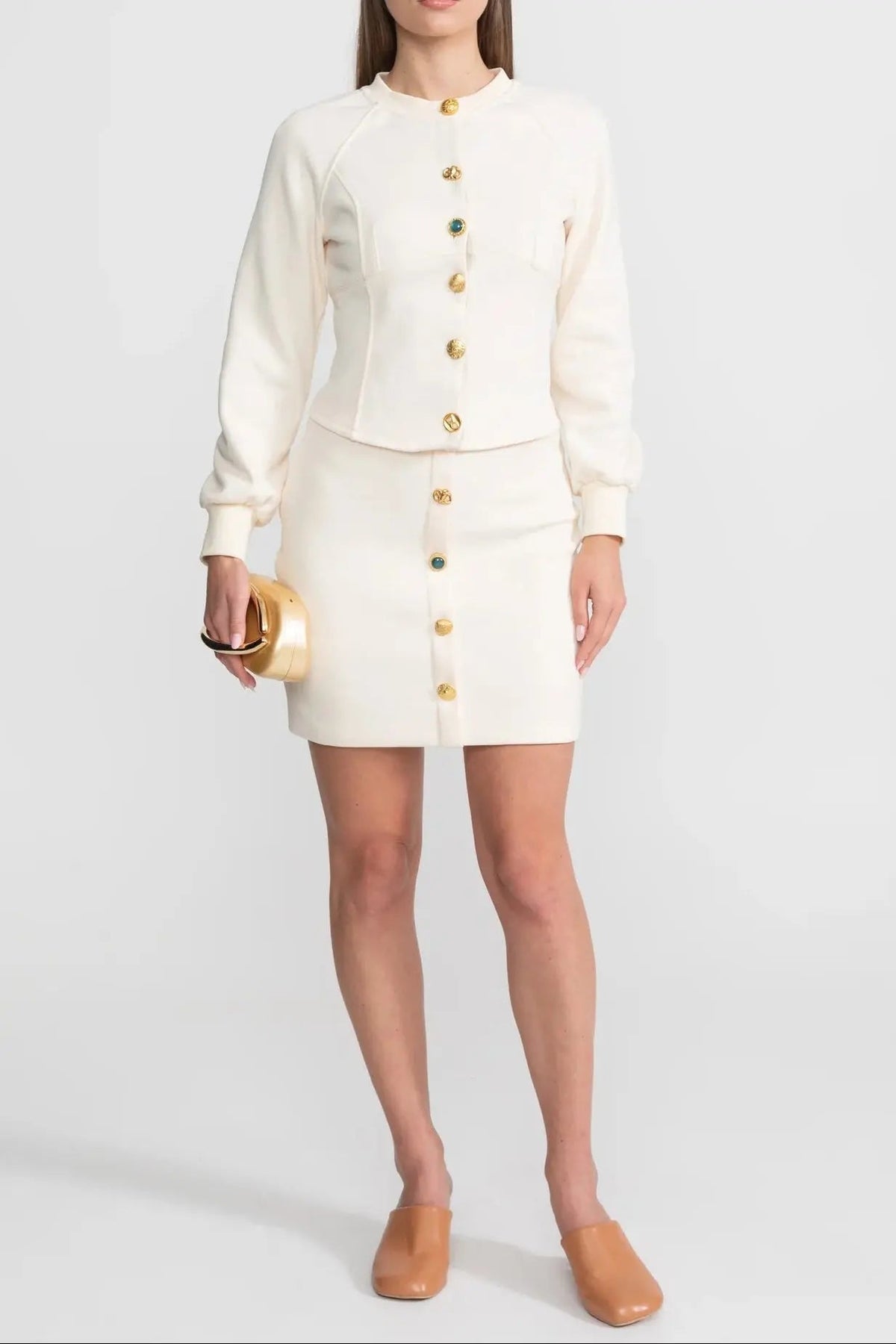 Embellished Button Co-ord Set Ivoire