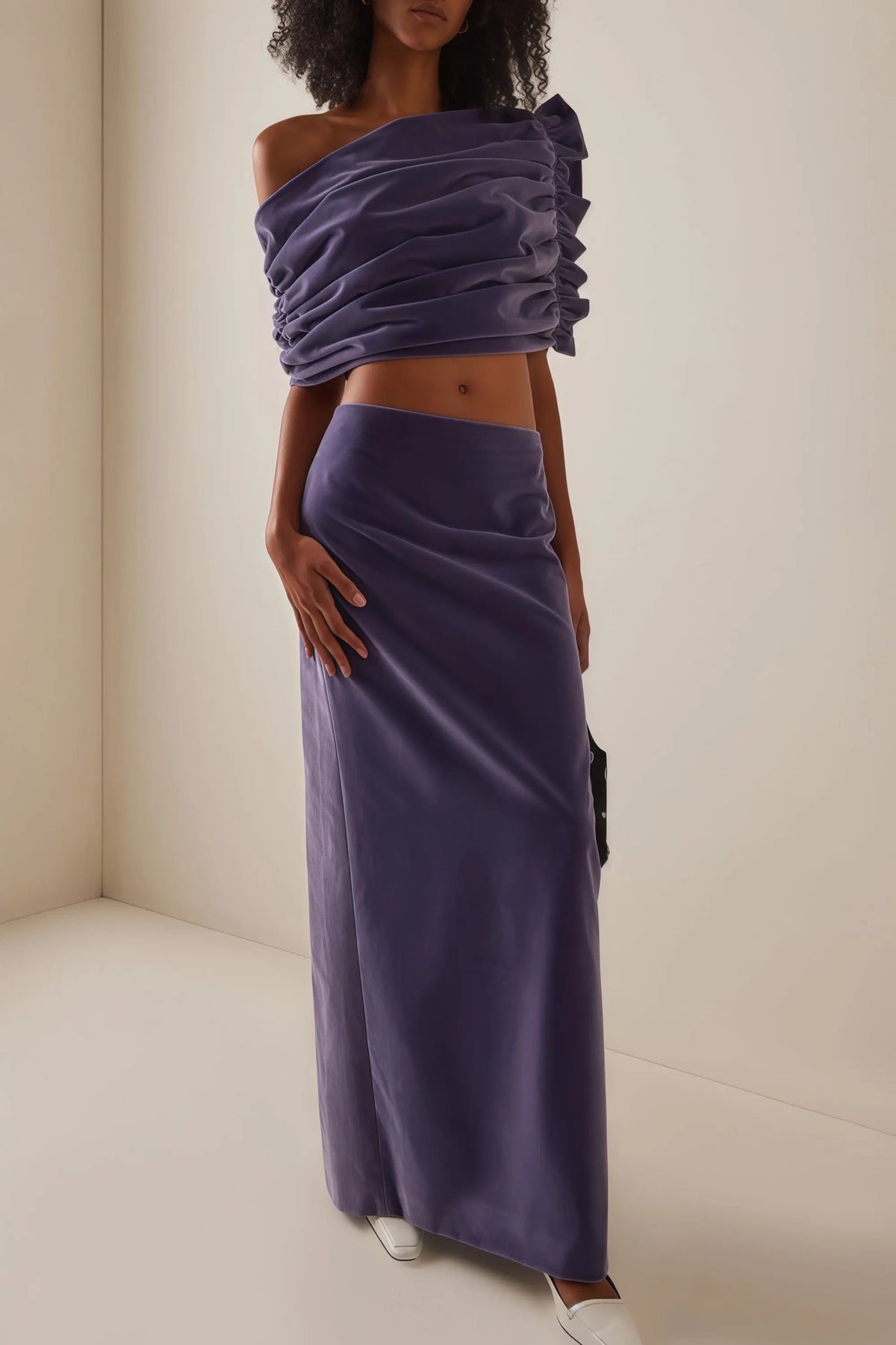 Purple Asymmetrical Cropped Top Skirt Two-piece Set