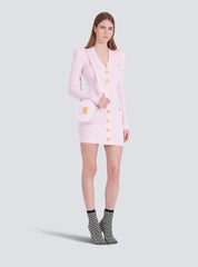 V-Neck Button-Detail Ribbed Mini Dress in Pink