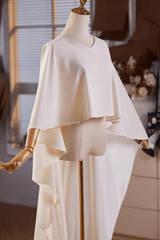 Cream Flowy Cape Long Train Shawl