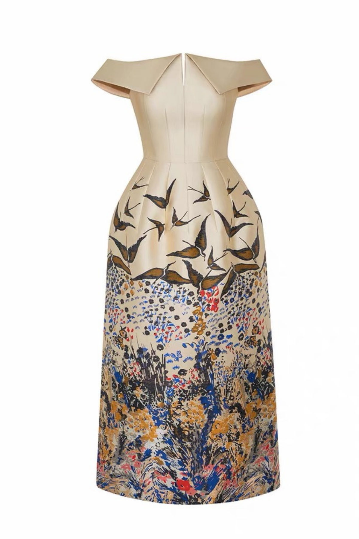 Vintage Off-Shoulder Waisted Print Formal Dress