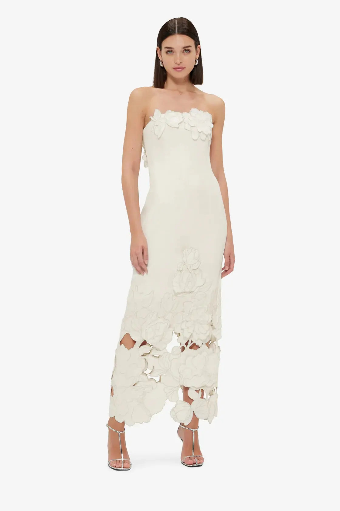 Sequin Bustier Maxi Dress in White