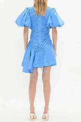 Puff Sleeve Mini Dress in Mist Blue
