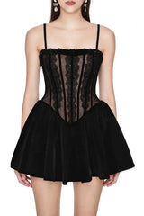 Black Corset Lace Flare Mini Dress