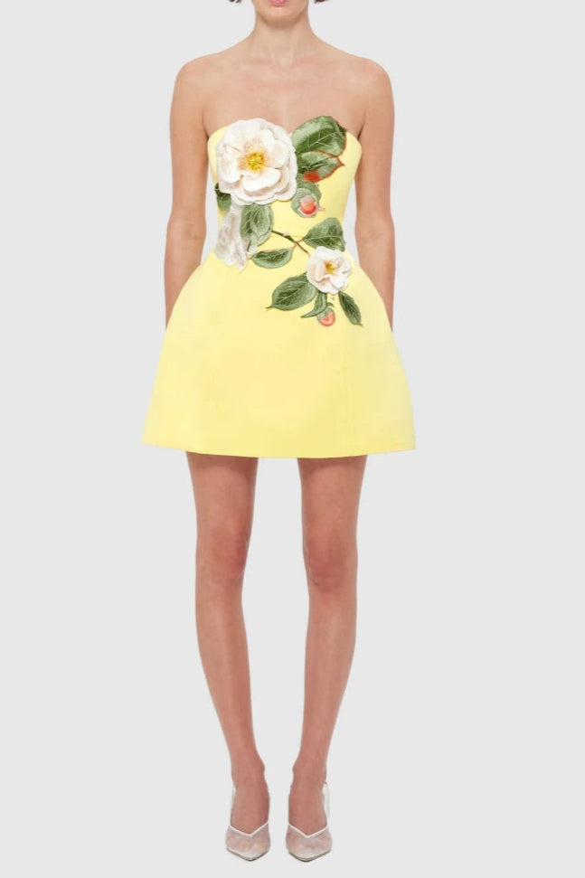 Floral Bustier Mini Dress in Yellow