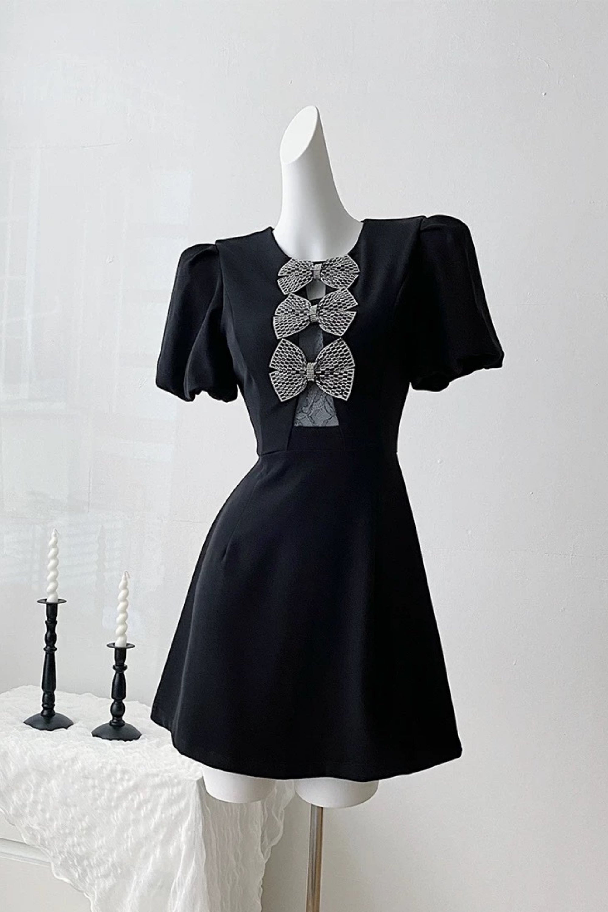 Puff Sleeve Mini Dress in Black