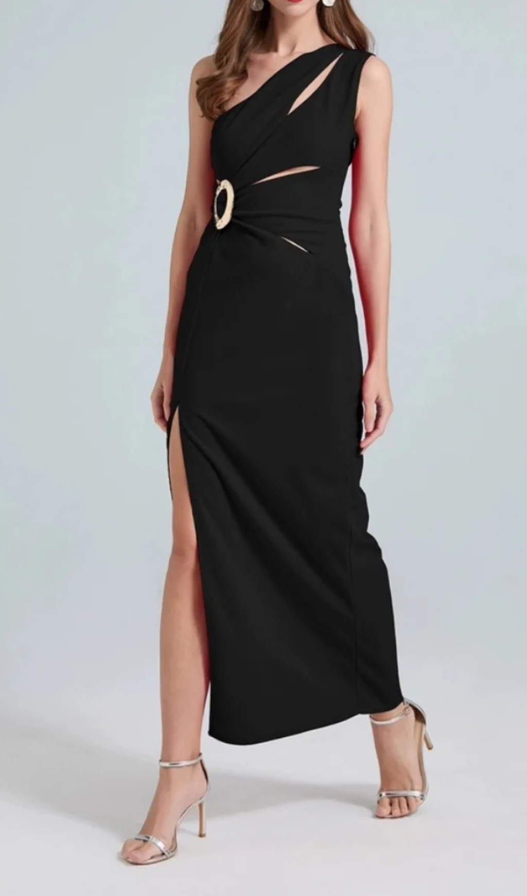 One-Shoulder Cutout Side Maxi Dress in Black