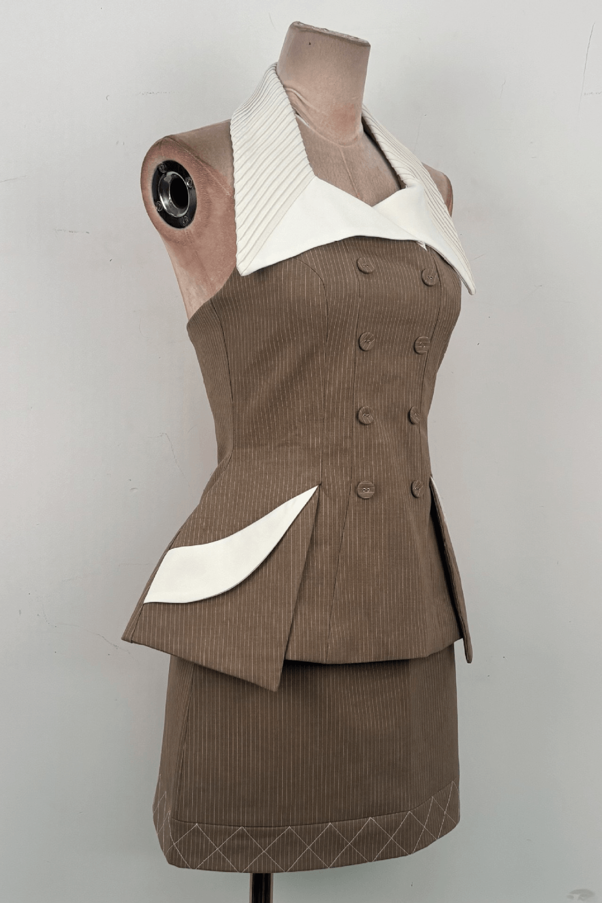 Halter Neck Contrast Collar Two Piece Set Mini Dress
