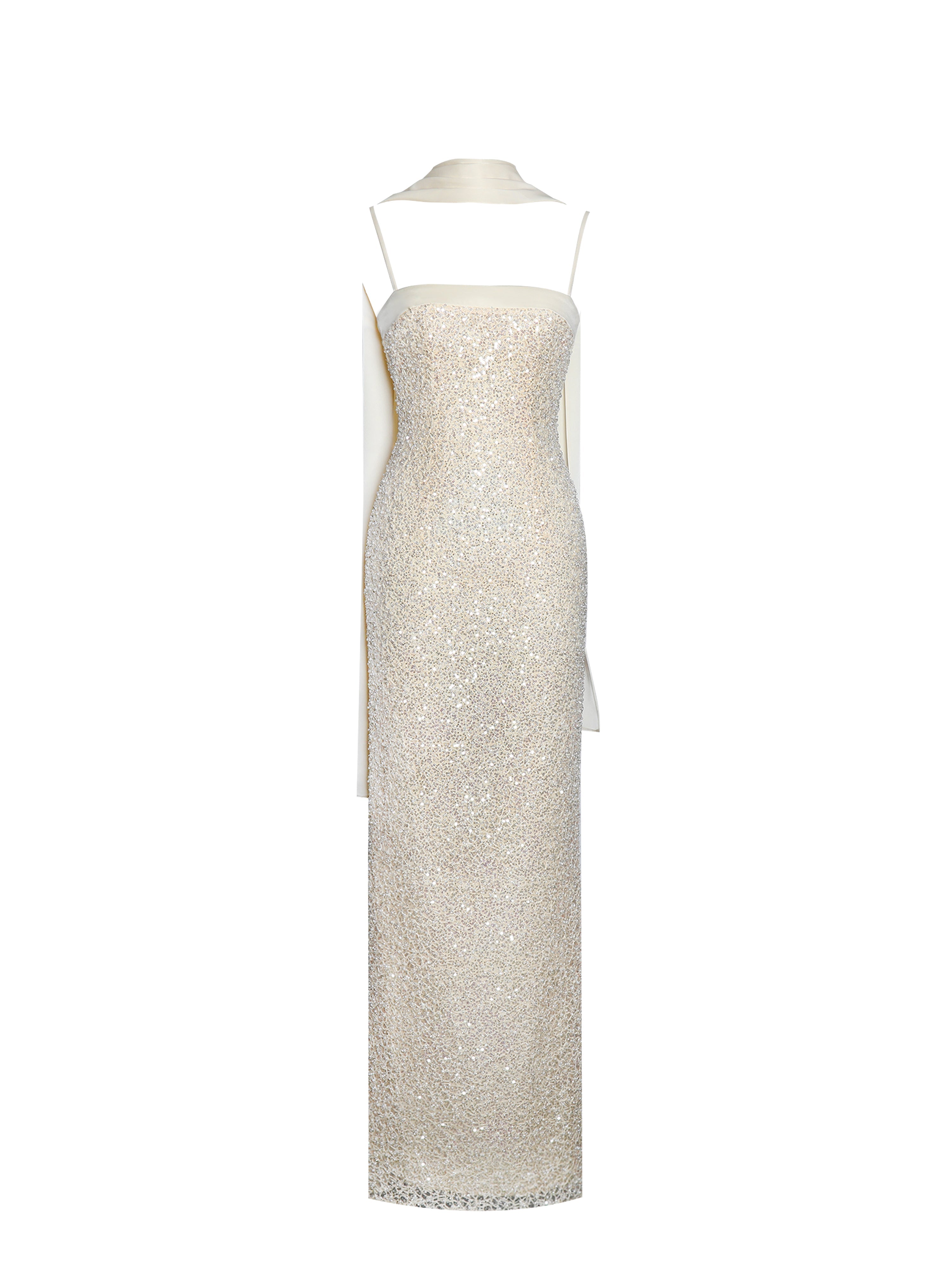 Gold Sequin Bodycon Gown with Scarf