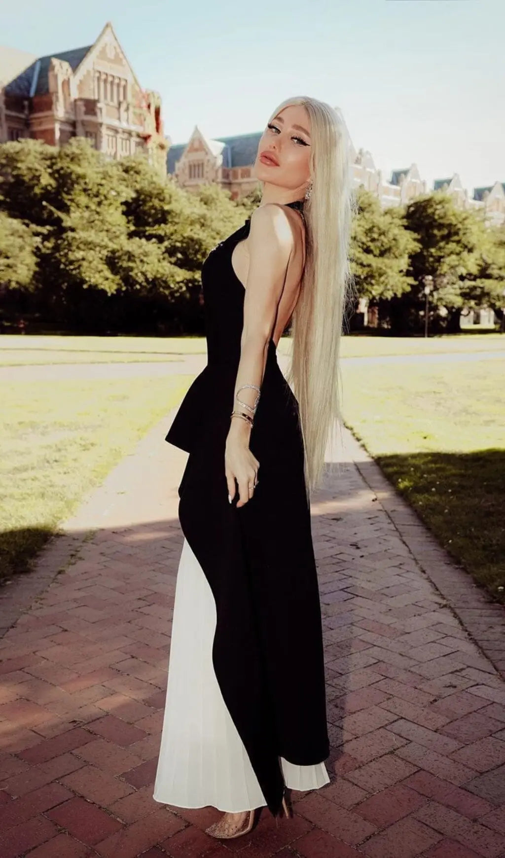 Bandage Halter Maxi Dress In Black and White