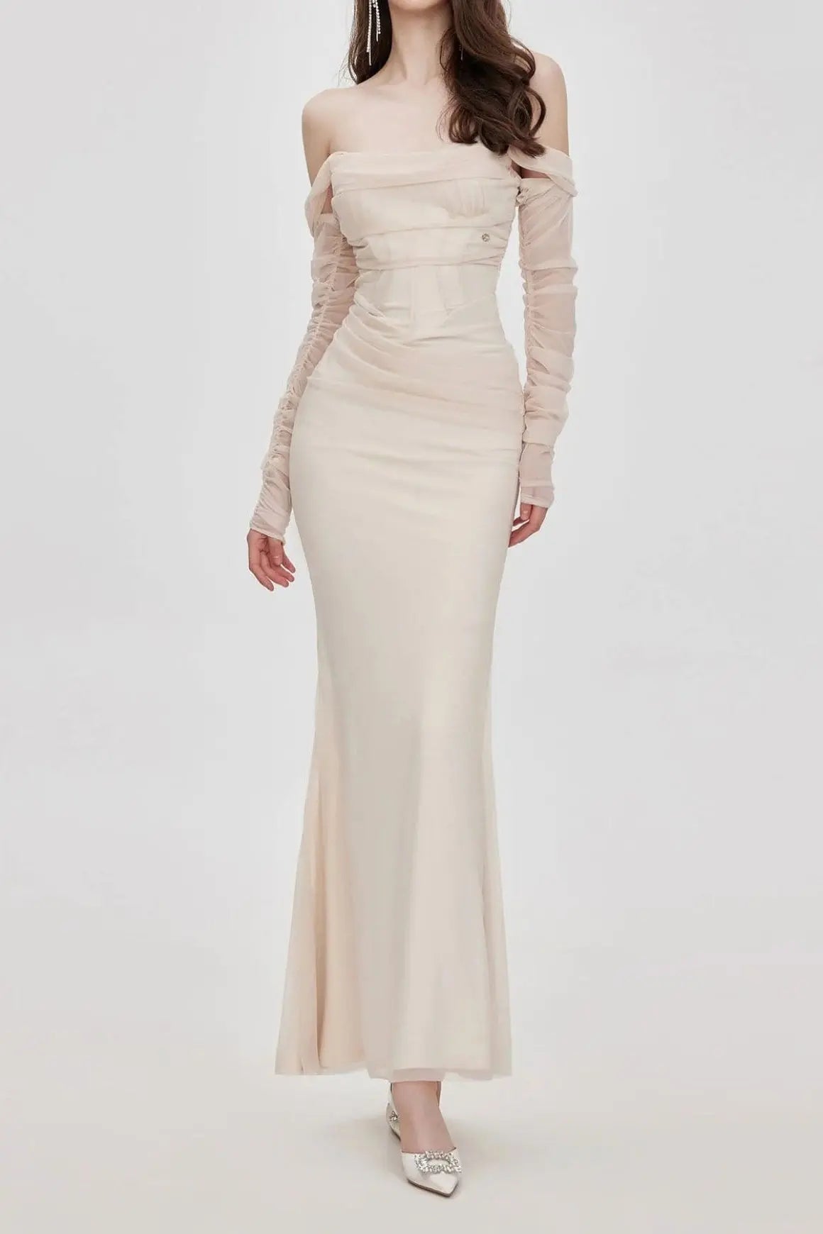 Mesh Off-Shoulder Maxi Dress