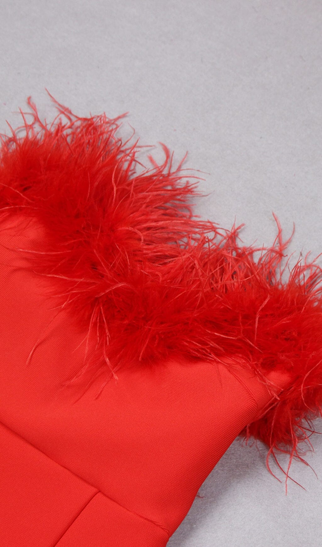 Stretch Feather Trimmed Gown in Red