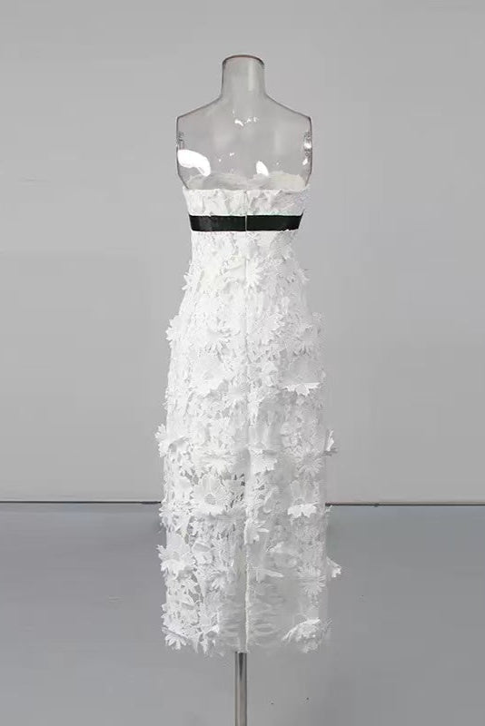 Flower Embroidery Maxi Dress In White