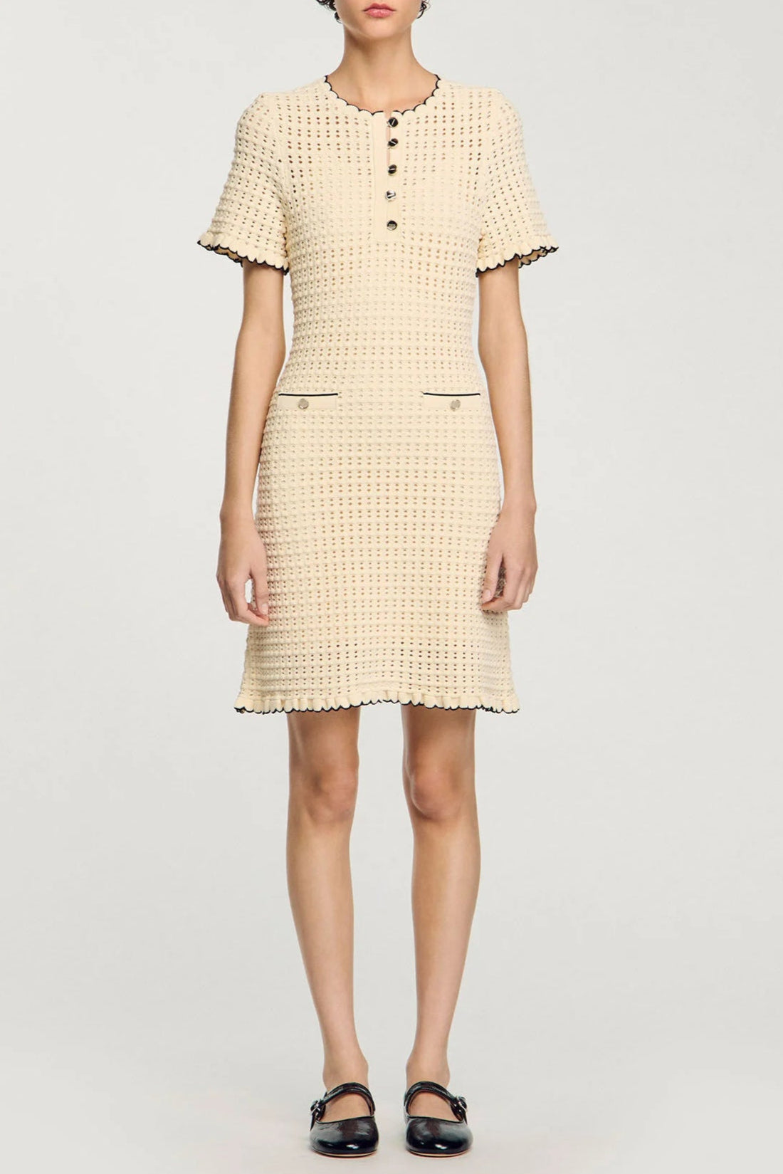 Hollow Knit Mini Dress in Apricot
