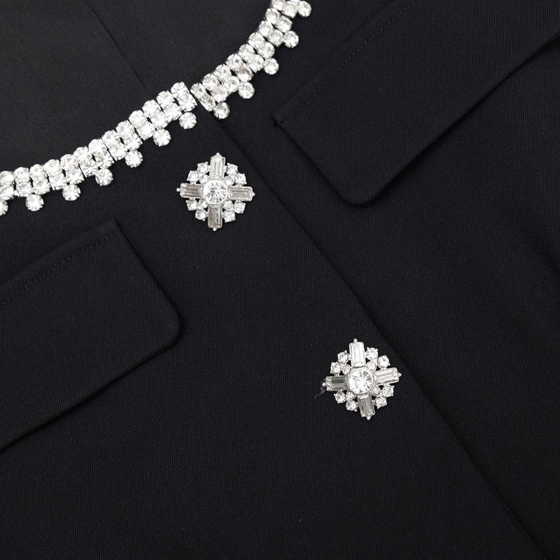 Black Square Neck Rhinestone Mini Dress