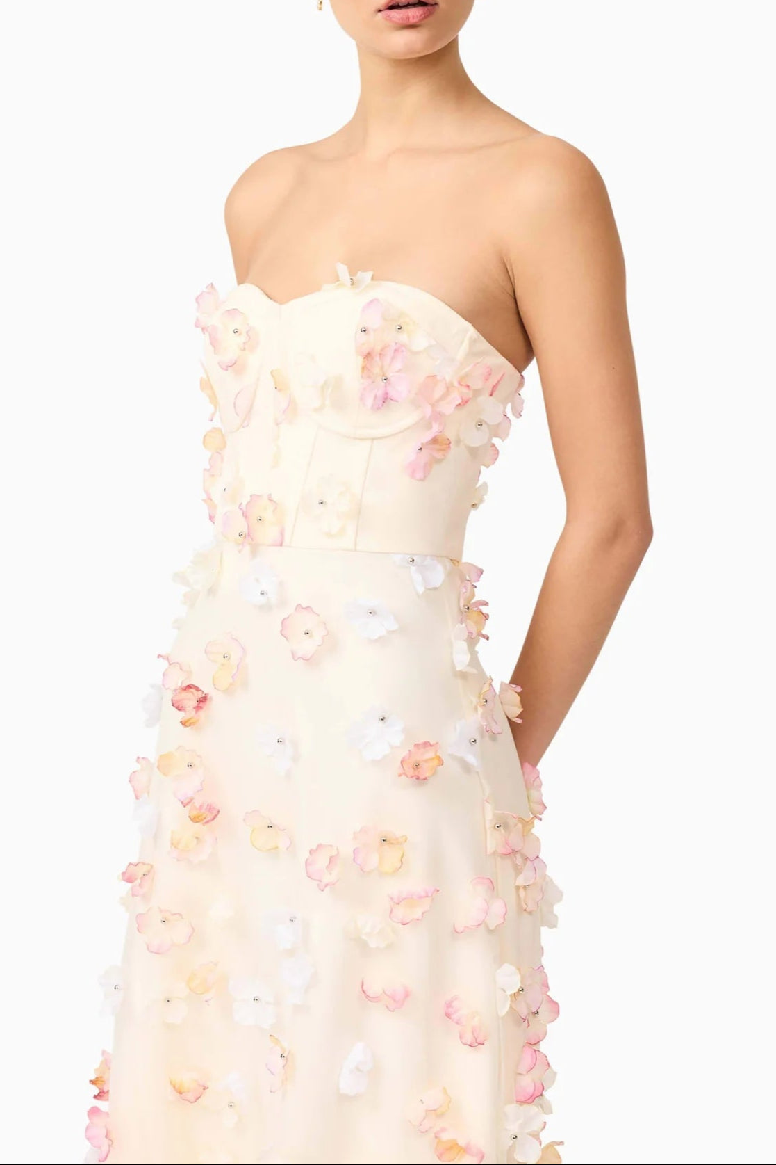 Off-Shoulder Embroidered Maxi Dress in Apricot