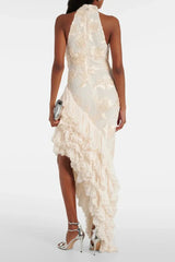 White Halter Sleeveless Midi Dress