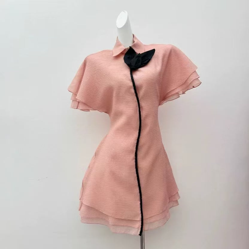 Trim Shirt Mini Dress in Pink