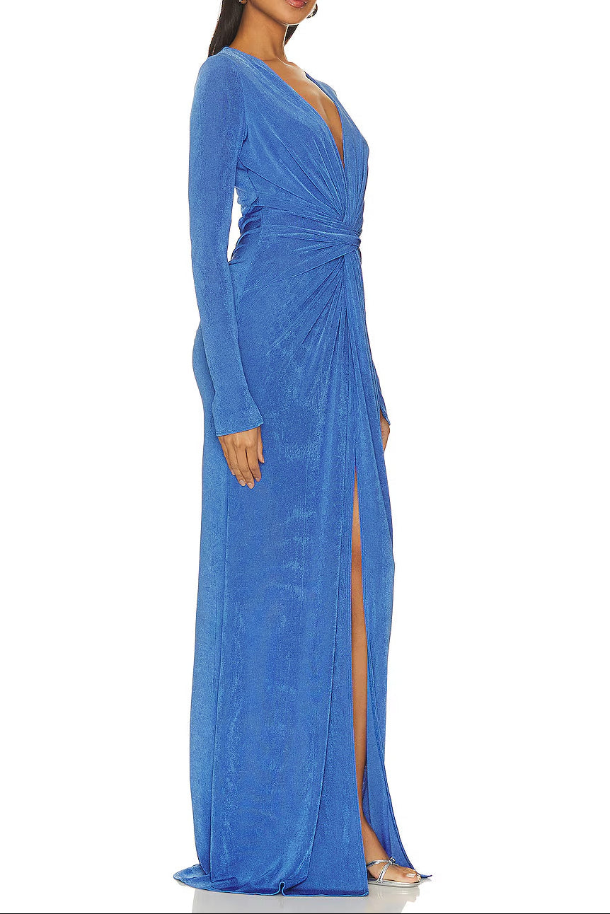 Blue Long Sleeve High Maxi Dress