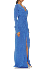 Blue Long Sleeve High Maxi Dress