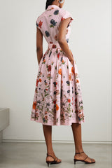 Floral-Print Cotton-Poplin Midi Shirt Dress - Pink