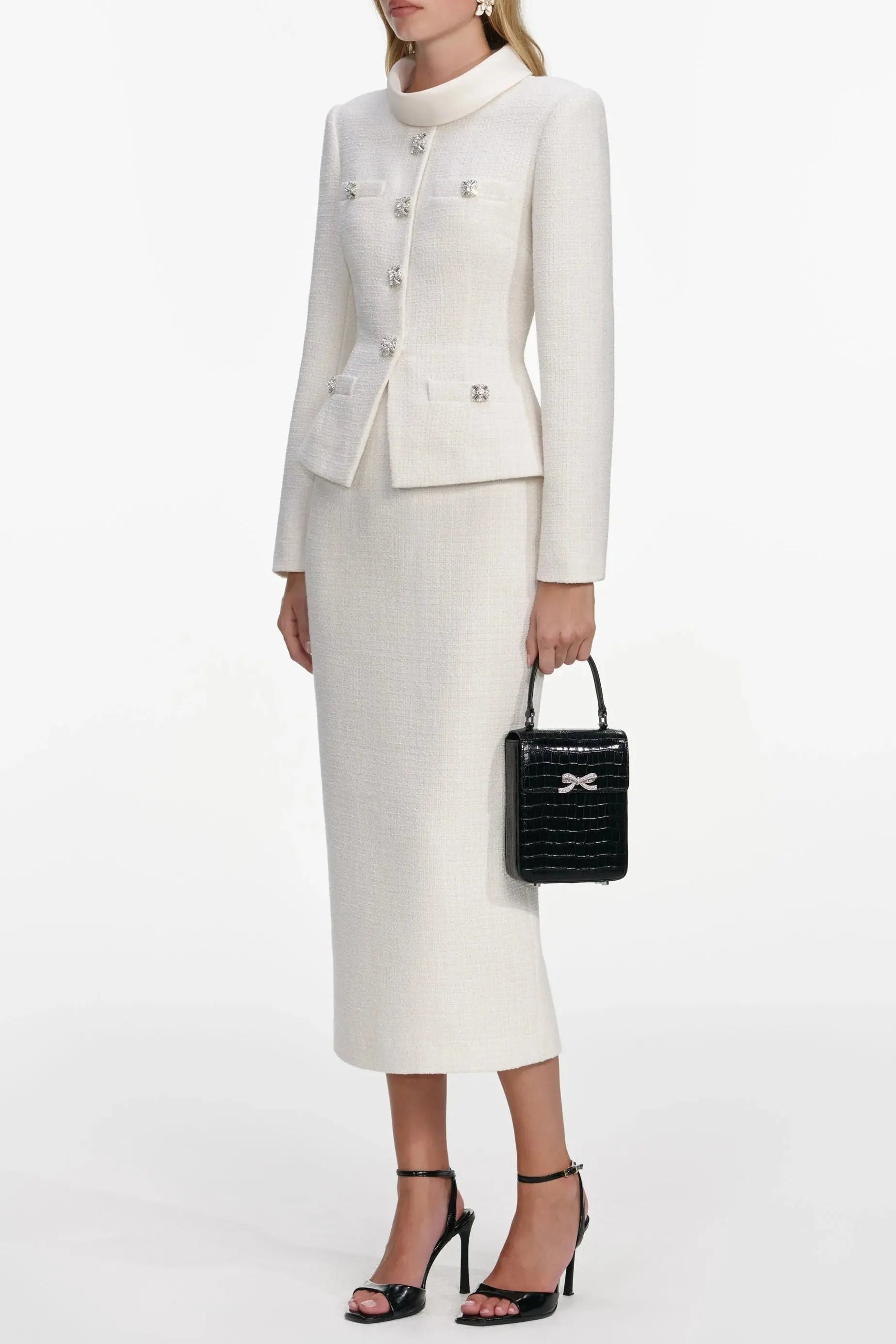 Cream Boucle Midi Dress Set