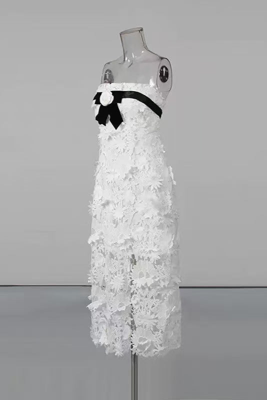 Flower Embroidery Maxi Dress In White