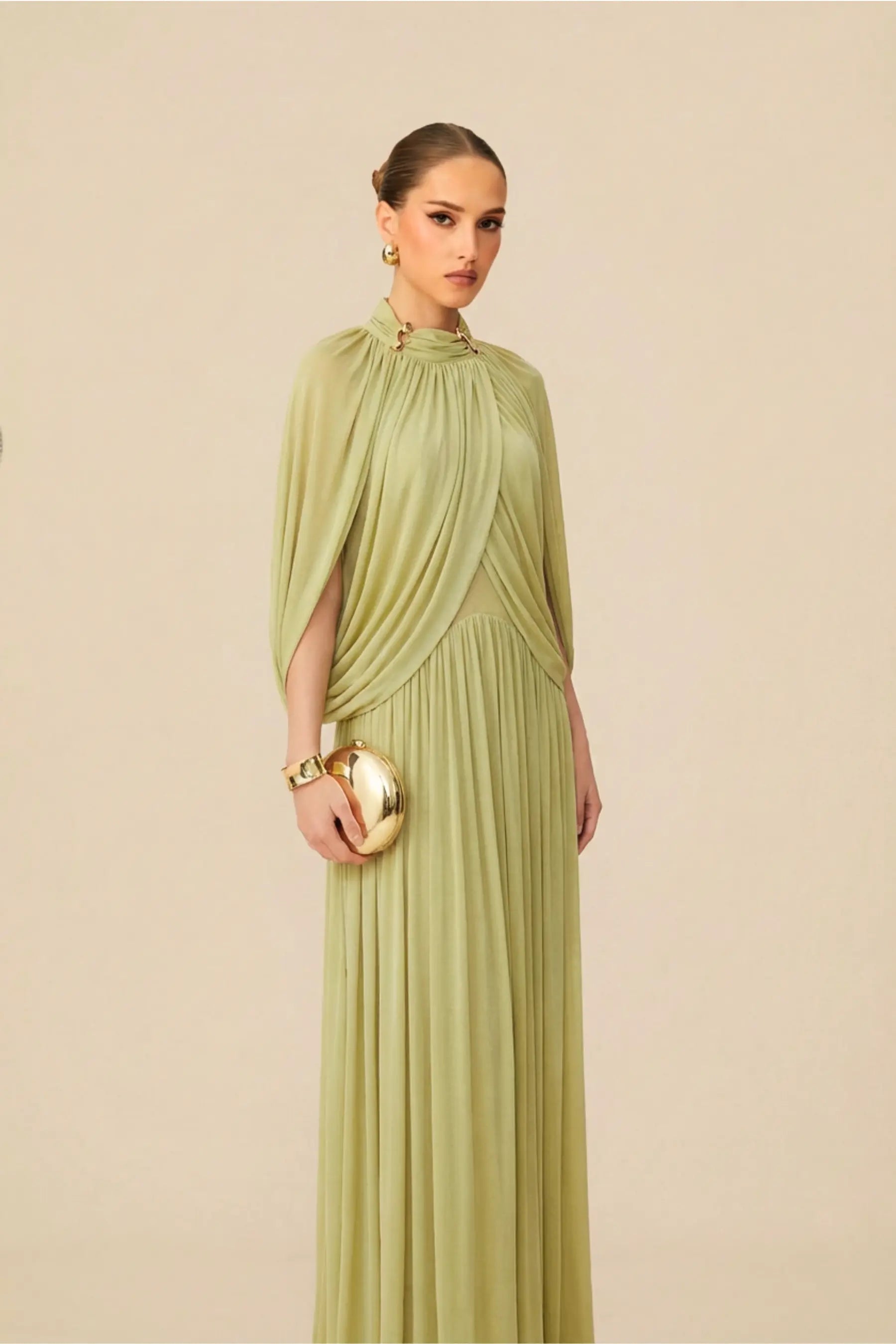 Green Cape Sleeve Knit Maxi Dress