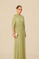 Green Cape Sleeve Knit Maxi Dress