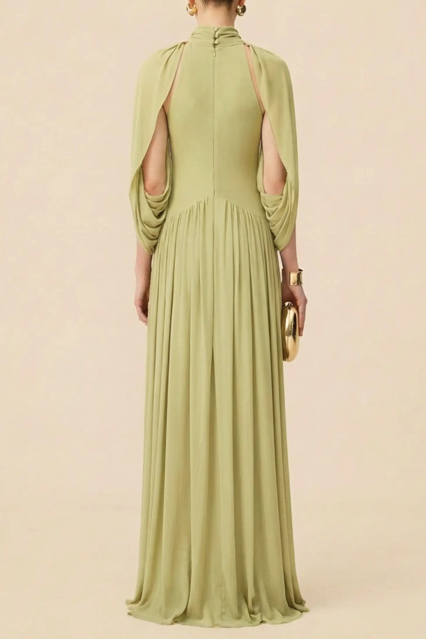 Green Cape Sleeve Knit Maxi Dress