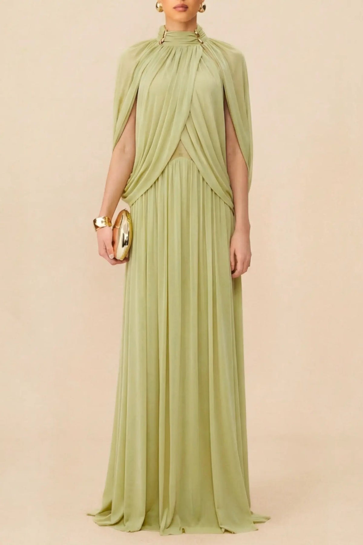 Green Cape Sleeve Knit Maxi Dress